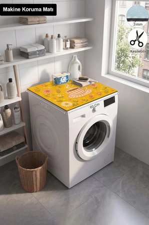 Valerine Life Çamaşır Kurutma Makinesi Üstü Düzenleyici Matı Sıvı Geçirmez Örtü Çiçekli Çay Saati