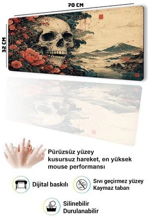 SonicTouch Klavye Mousepad 32x70cm Dikişsiz Pürüzsüz Sıvı Geçirmez Kaymaz Taban Karanlık Ukiyo-e