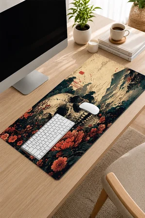 SonicTouch Klavye Mousepad 32x70cm Dikişsiz Pürüzsüz Sıvı Geçirmez Kaymaz Taban Karanlık Ukiyo-e