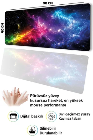 SonicTouch Klavye Mousepad 40x90cm Dikişsiz Pürüzsüz Sıvı Geçirmez Kaymaz Taban Nebula Ufku