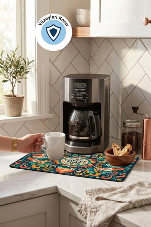 Valerine Life Kahve Espresso Makinesi Matı 35x45cm Çaycı Pad Su Geçirmez Coffee Mandala
