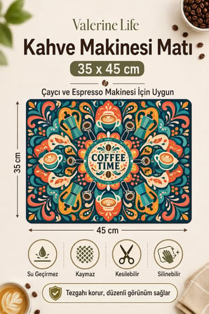 Valerine Life Kahve Espresso Makinesi Matı 35x45cm Çaycı Pad Su Geçirmez Coffee Mandala