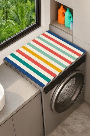 Valerine Life Çamaşır Kurutma Makinesi Üstü Düzenleyici Matı Sıvı Geçirmez Örtü Sahil Çizgileri