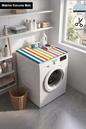 Valerine Life Çamaşır Kurutma Makinesi Üstü Düzenleyici Matı Sıvı Geçirmez Örtü Sahil Çizgileri