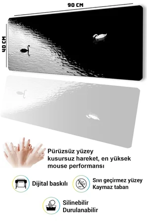 SonicTouch Klavye Mousepad 40x90cm Dikişsiz Pürüzsüz Sıvı Geçirmez Kaymaz Taban Kuğuların Dengesi