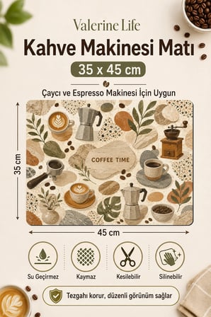 Valerine Life Kahve Espresso Makinesi Matı 35x45cm Çaycı Pad Su Geçirmez Terra Brew
