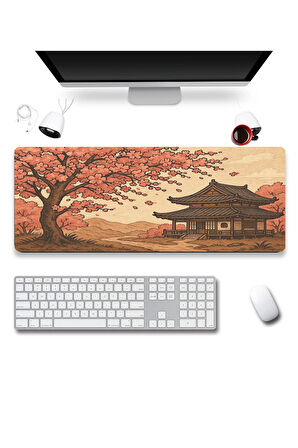 SonicTouch UltraGrand Japon Kiraz Ağacı Japon Evi Xxl Gaming Oyuncu Pembe Klavye Mouse Pad 40x90Cm