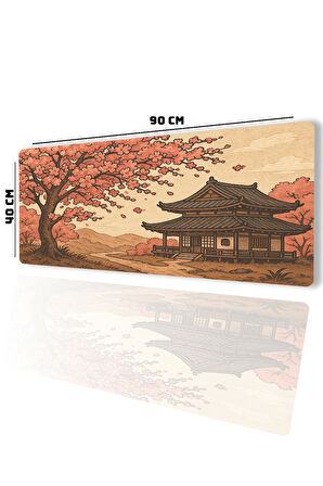 SonicTouch UltraGrand Japon Kiraz Ağacı Japon Evi Xxl Gaming Oyuncu Pembe Klavye Mouse Pad 40x90Cm