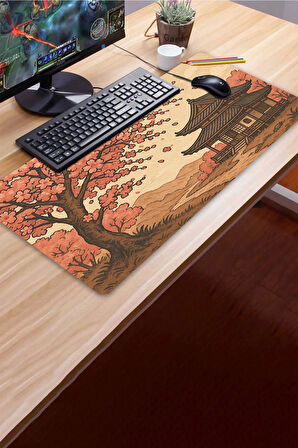 SonicTouch UltraGrand Japon Kiraz Ağacı Japon Evi Xxl Gaming Oyuncu Pembe Klavye Mouse Pad 40x90Cm