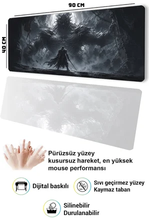 SonicTouch Klavye Mousepad 40x90cm Dikişsiz Pürüzsüz Sıvı Geçirmez Kaymaz Taban Karanlığın Muhafızı