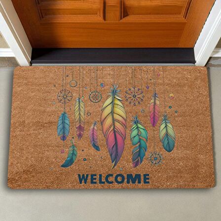 Valerine Life Egzotik Renkli Tüyler Welcome Kapı Önü Paspası 45x70cm