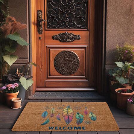 Valerine Life Egzotik Renkli Tüyler Welcome Kapı Önü Paspası 45x70cm