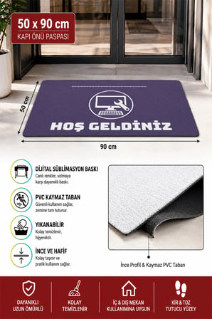 Valerine Life Kapı Önü Paspası 50x90cm Dijital Baskı Kaymaz Kişiye Firmaya Özel Bilgisayar Servisi