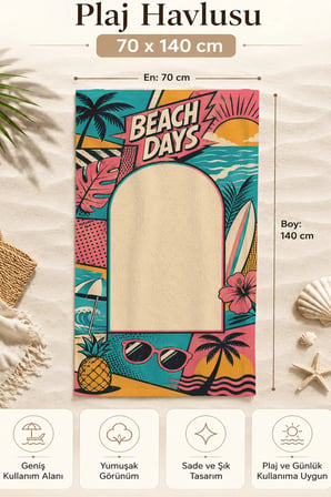 Valerine Life Plaj Havlusu 70x140cm Havuz Spa Sauna Spor Pamuklu Emici Pop Art Beach Days