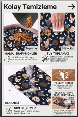 MAtGo Pati Kedi Köpek Beslenme Matı 50x70cm Yumaklı Köpek Su Geçirmez Mama Kabı Altlığı Paspası