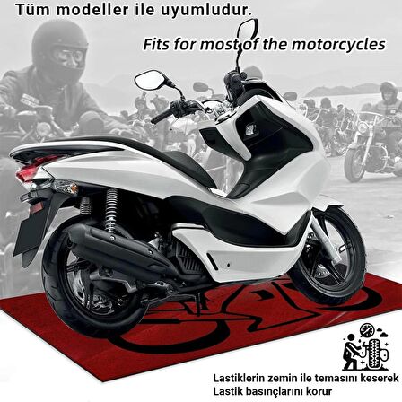 SonicTouch Motosiklet Park Matı Kaymaz Yıkanır Yağa Dayanıklı Kırmızı Motor Garaj Paspası 70x170cm