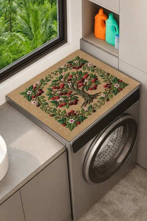 Valerine Life Çamaşır Kurutma Makinesi Üstü Düzenleyici Matı Sıvı Geçirmez Örtü Kiraz Ağacı Bej