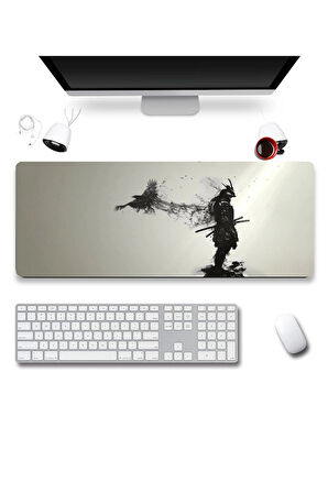 SonicTouch UltraGrand Kuzgun Samuray Xxl Gaming Oyuncu Masaüstü Siyah Beyaz Klavye Mouse Pad 40x90Cm