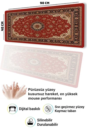 SonicTouch Klavye Mousepad 40x90cm Dikişsiz Pürüzsüz Sıvı Geçirmez Kaymaz Taban Anadolu Motifi