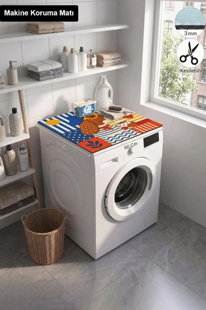 Valerine Life Çamaşır Kurutma Makinesi Üstü Düzenleyici Matı Örtü Retro Köpek Çay Saati