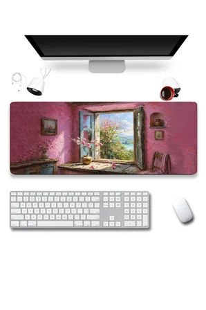 SonicTouch Klavye Mousepad 32x70cm Dikişsiz Pürüzsüz Sıvı Geçirmez Kaymaz Taban Pembe Huzur