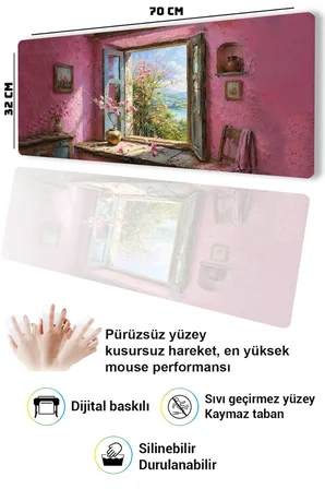 SonicTouch Klavye Mousepad 32x70cm Dikişsiz Pürüzsüz Sıvı Geçirmez Kaymaz Taban Pembe Huzur