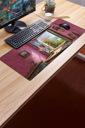 SonicTouch Klavye Mousepad 32x70cm Dikişsiz Pürüzsüz Sıvı Geçirmez Kaymaz Taban Pembe Huzur