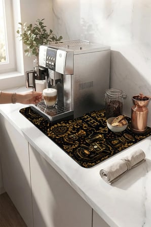 Valerine Life Kahve Espresso Makinesi Matı 35x45cm Çaycı Pad Su Geçirmez Golden Coffee