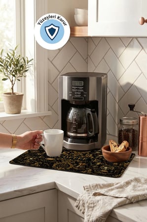 Valerine Life Kahve Espresso Makinesi Matı 35x45cm Çaycı Pad Su Geçirmez Golden Coffee