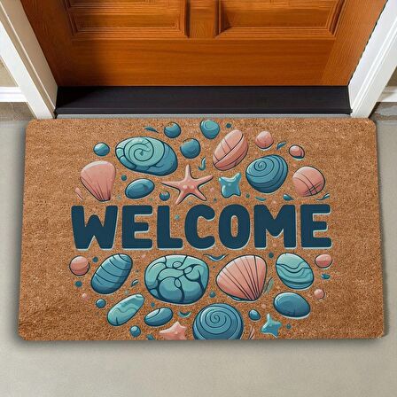 Valerine Life Renkli Midye ve Taşlar Welcome Kapı Önü Paspası 45x70cm