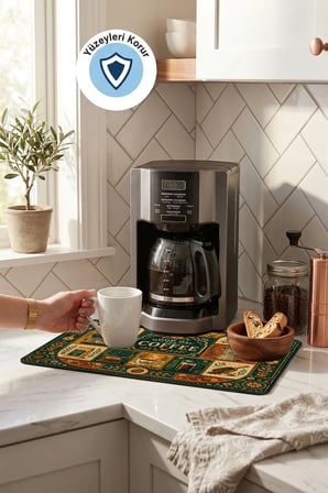 Valerine Life Kahve Espresso Makinesi Matı 35x45cm Çaycı Pad Su Geçirmez iyi Günler Kahvesi