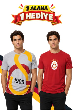 GALATASARAY ORİJİNAL LİSANSLI GRİ T-SHİRT, HEDİYELİ KIRMIZI T-SHİRT