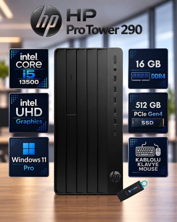 HP Pro Tower 290 G9 Intel Core i5-13500 16 GB DDR4 512 GB SSD Intel UHD Graphics 770 Windows 11 Pro Masaüstü Bilgisayar 623Y0ETRNP01