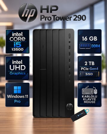 HP Pro Tower 290 G9 Intel Core i5-13500 16 GB DDR4 2 TB SSD Intel UHD Graphics 770 Windows 11 Pro Masaüstü Bilgisayar 623Y0ETRNP03