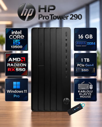 HP Pro Tower 290 G9 Intel Core i5-13500 16 GB DDR4 1 TB SSD Radeon RX 550 Windows 11 Pro Masaüstü Bilgisayar 623Y0ETRX550RNP02