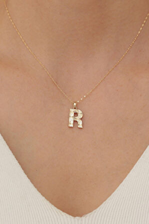 14 Ayar Altın Küçük Füzyon R Harf Kolye