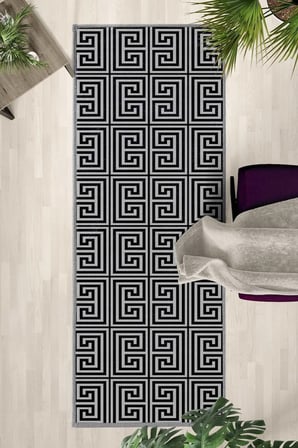 Yıkanabilir Kaymaz Sahra Açık Gri Siyah Dijital Baskılı Yolluk Halı Tüy Tutmaz