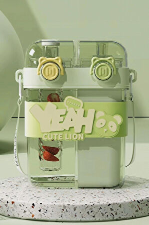 Dekorasyaa Yeah Çift Bölmeli Suluk - Yeşil Renkli Boyun Askılı Çift İçimli - Bpa İçermez