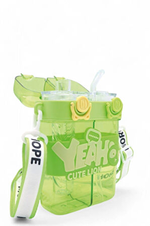 Dekorasyaa Yeah Çift Bölmeli Suluk - Yeşil Renkli Boyun Askılı Çift İçimli - Bpa İçermez