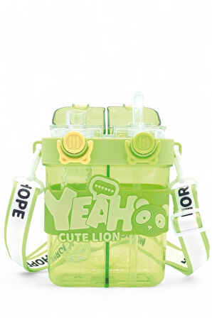 Dekorasyaa Yeah Çift Bölmeli Suluk - Yeşil Renkli Boyun Askılı Çift İçimli - Bpa İçermez