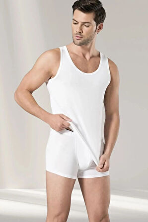 140 Erkek Beyaz Penye 2'Li Modal Atlet Boxer Takım