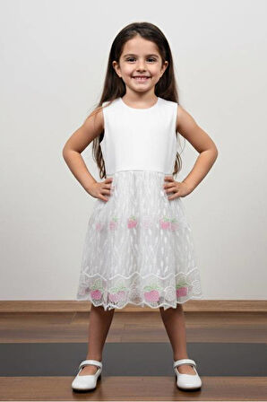 Kız Çocuk Tüllü Uzun Kollu Bayramlık Prenses Düğün Parti Doğum Günü Elbisesi 2/5 Yaş