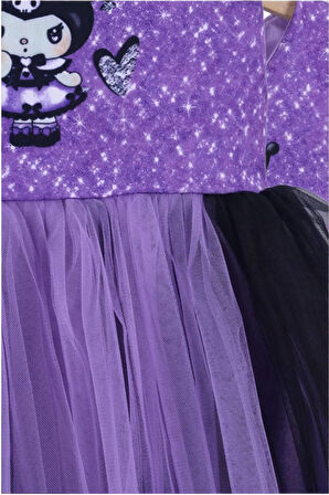 Kuromi Baskılı TaçlI Çantalı Kız Elbise 3/10 Yaş