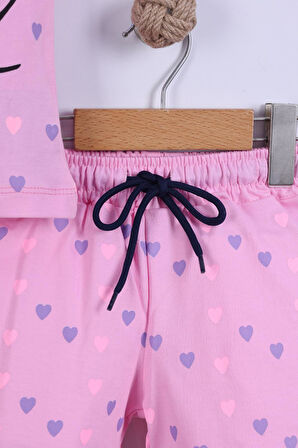 Kalp Baskılı Kız Çocuk T-Shirt Şort Takım 3/6 yaş