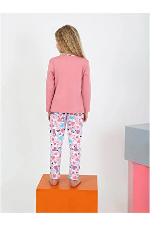 Kız Çocuk Love Me Baklı Uzun Kollu %100 Pamuklu Düğme Detaylı Pijama Takımı  6/9 Yaş