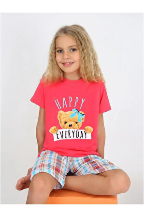 Kız Çocuk Kısa Kollu Kapri %100 Pamuklu  Pijama Takımı 10/15 yaş