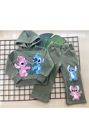 Kız  Baskılı 4-10 Yaş 3 İp Kapşonlu Eşofman Takım