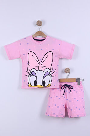 Kalp Baskılı Kız Çocuk T-Shirt Şort Takım 3/6 yaş