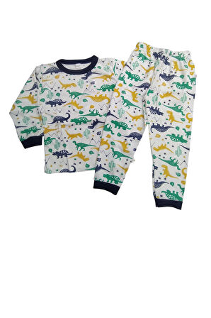 Erkek Çocuk Dinazor Desenli%100 Pamuklu Pijama Takımı  1/8 Yaş