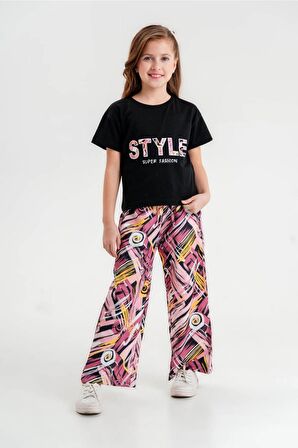 Kız Çocuk Style Baskılı Bisiklet Yaka 5/12 yaş Takımı